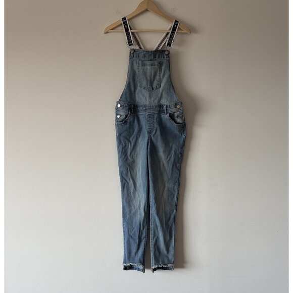 Tommy Hilfiger Girl Youth Icon Stripe Jean Overall Size 14 Distressed Y2K Denim - Picture 1 of 10